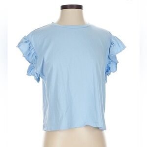 Zara Soft Blue Butterfly Sleeve Top - 100% cotton - Size S